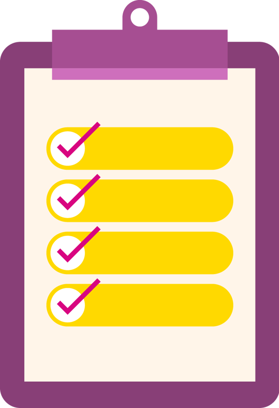 Illustrative design of a clipboard with 4 ticks on it